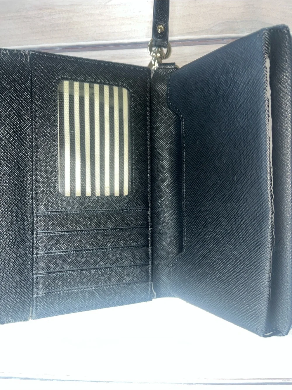 kate spade Black Saffiano Wristlet Clutch with Gold Plaque